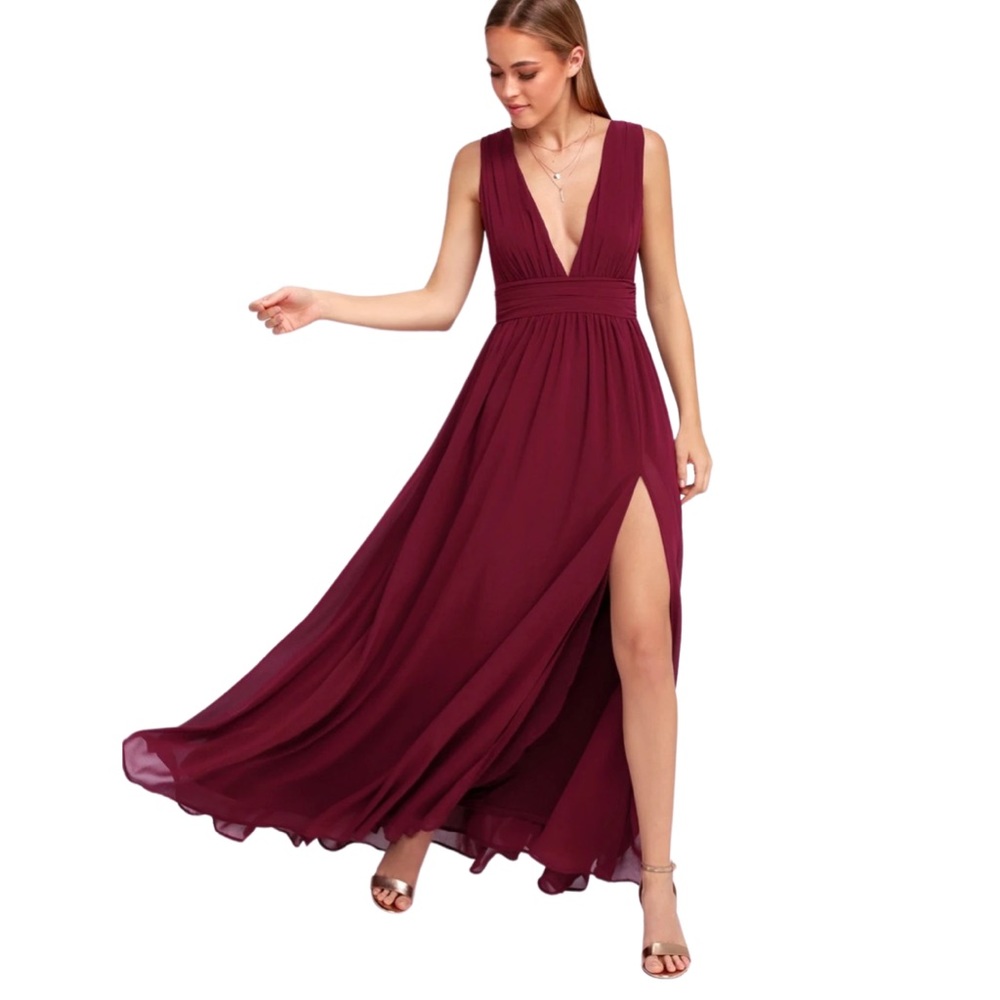 Lulus Heavenly Hues Burgundy Maxi Sleeveless Dress Wedding Party Formal NWT - Picture 1 of 10